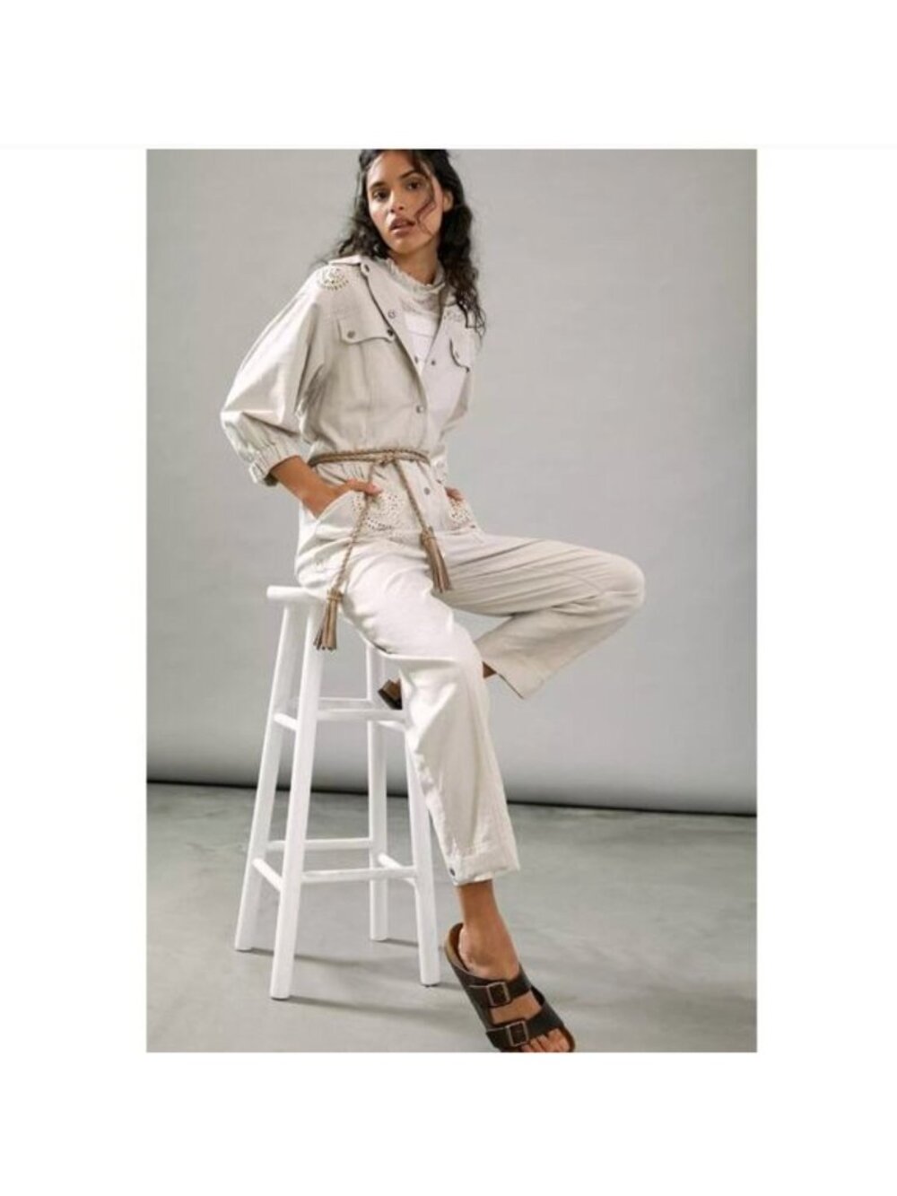 Anthropologie Sydney Embroidered Utility Jumpsuit XL Boho Western Prairie Farmer